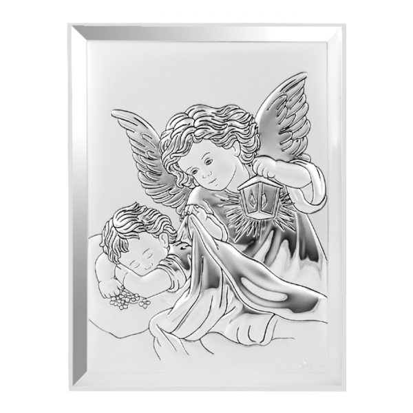 Icoana Ingerul Pazitor Argint 18X13cm Rama Alba