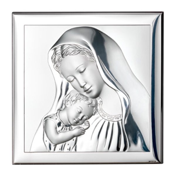 Icoana Argint 12x12cm Fecioara si Pruncul