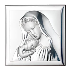 Icoana Argint Maica Domnului Cu Pruncul 8X8 Cm