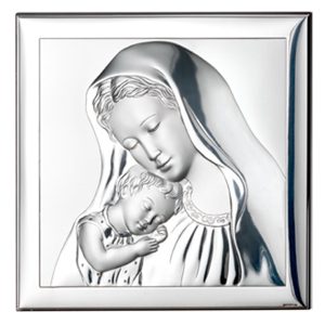 Icoana Fecioara si Pruncul Argint 16x16 cm