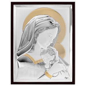 Icoana Maicii Domnului cu Pruncul Argint 10x13cm Auriu