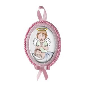 Medalion Patut Ingerul Pazitor 9x12cm Roz cu Melodie