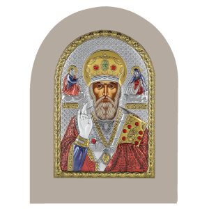 Icoana Sf Nicolae Argint 4x6cm cu Magnet Rama Alba