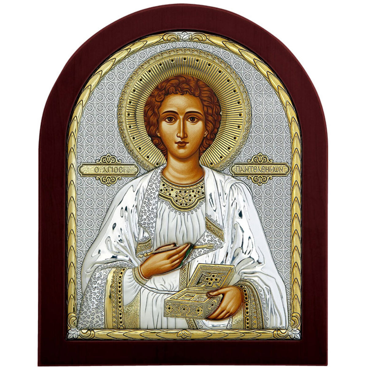 Icoana Sf Pantelimon Ocrotitorul Bolnavilor Argint 11x13cm