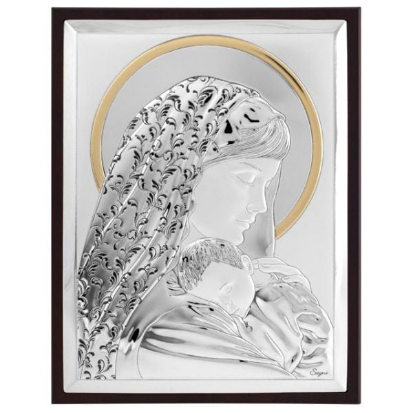 Icoana Fecioara si Pruncul Argint 10x13cm Auriu