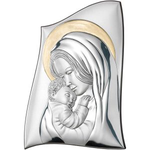 Icoana Maicii Domnului Cu Pruncul Argint 32.5x22cm Auriu