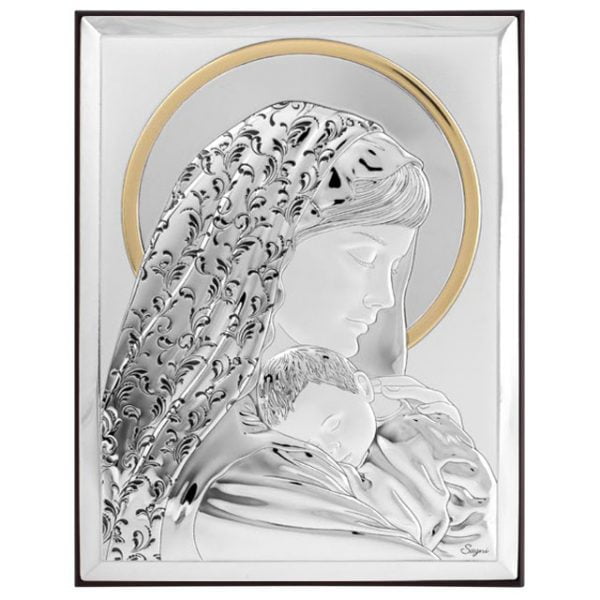 Icoana Fecioara si Pruncul Argint 8x11cm Auriu