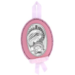 Medalion Maica Domnului Argint 10.5x7.5cm Roz