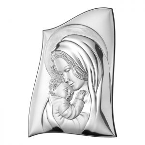 Icoana Maicii Domnului Cu Pruncul Argint 8.5x13 Cm