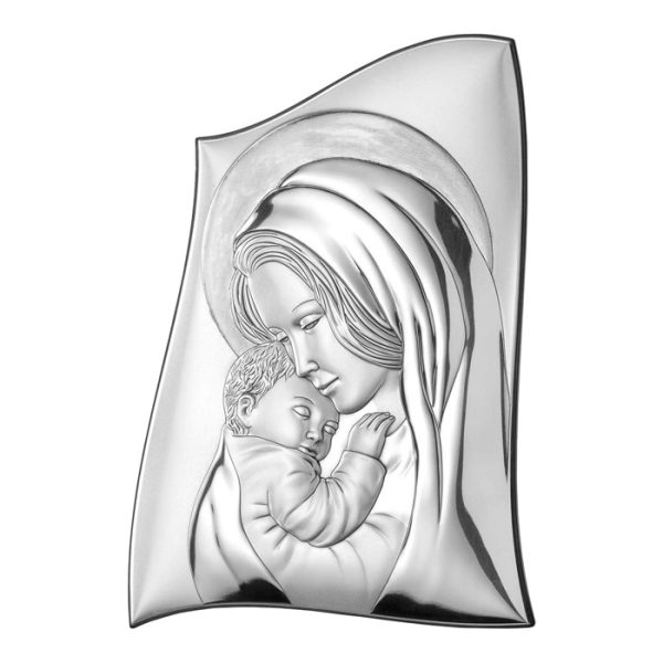 Icoana Maicii Domnului Cu Pruncul Argint 8.5x13 Cm