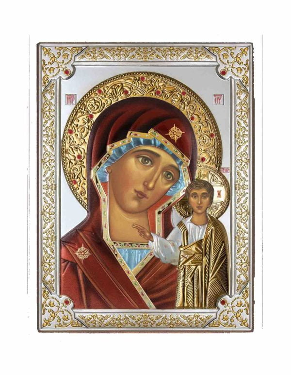 Icoana Maicii Domnului Kazan Argint 19x26cm Color