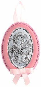 Medalion Maica Domnului Cu Pruncul Argint 8x11cm Roz