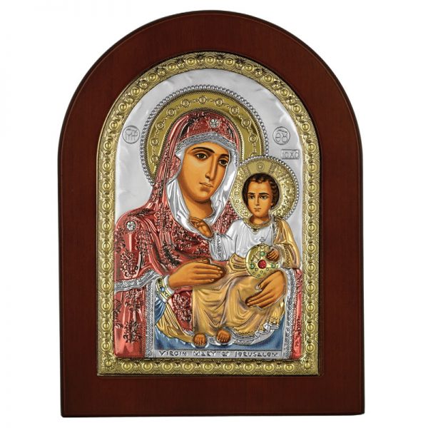 Icoana Maica Domnului Ierusalim Argint 10x14cm Auriu Color - imagine 2