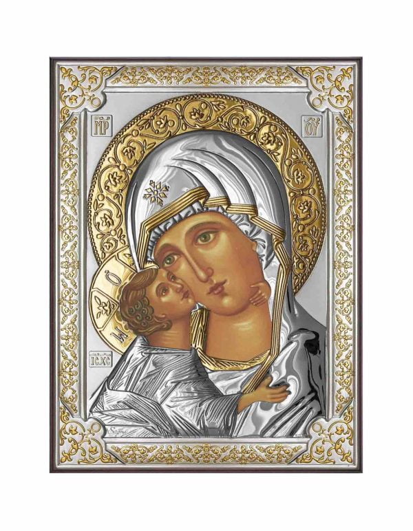 Icoana Maicii Domnului Vladimir Argint 13x18cm Auriu