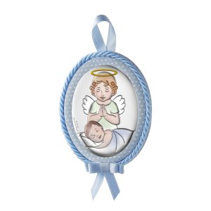 Icoana Inger Pazitor Argint 9x12cm Albastru cu Melodie