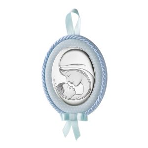 Icoana Maica si Pruncul Patut 9x12cm Albastru cu Melodie
