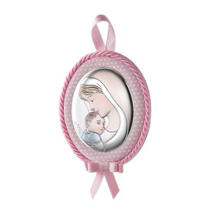 Icoana Maica si Pruncul 9x12cm Roz cu Melodie