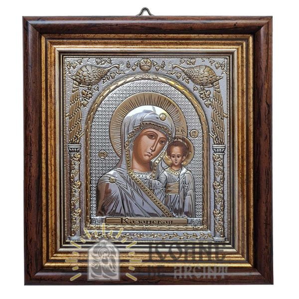 Icoana Maica Domnului Kazan Argint 15.5x17cm - cu geam