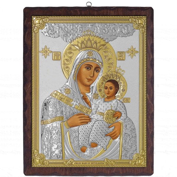 Icoana Maicii Domnului Betleem Argint 17x21.5cm Auriu