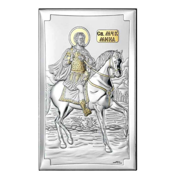Icoana Sf Mina Argint 6.5x11cm Auriu