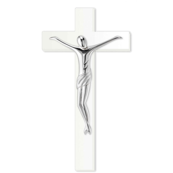 Cruce si Crucifix Argint 46x29cm Lemn Alb