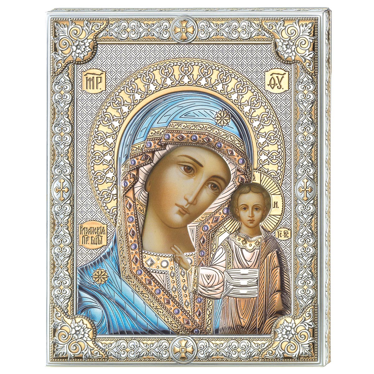 Icoana Maicii Domnului Kazan Argint 16x20cm Color