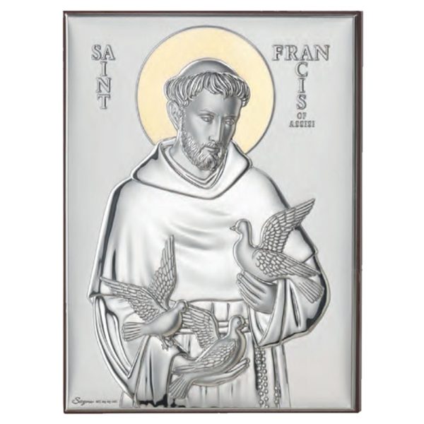 Icoana Sfantul Francisc Argint 13x18cm Auriu