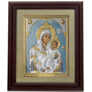 Icoana Maicii Domnului Betleem Argint cu Sticla si Pietricele Bleo 50x60 cm