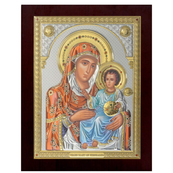 Icoana Maicii Domnului Ierusalim Argint Color 30x37 cm - imagine 3