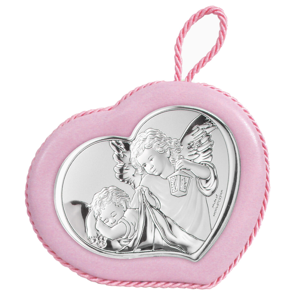 Medalion Patut Ingerul Pazitor Argint 10x9 cm Roz Cu Melodie