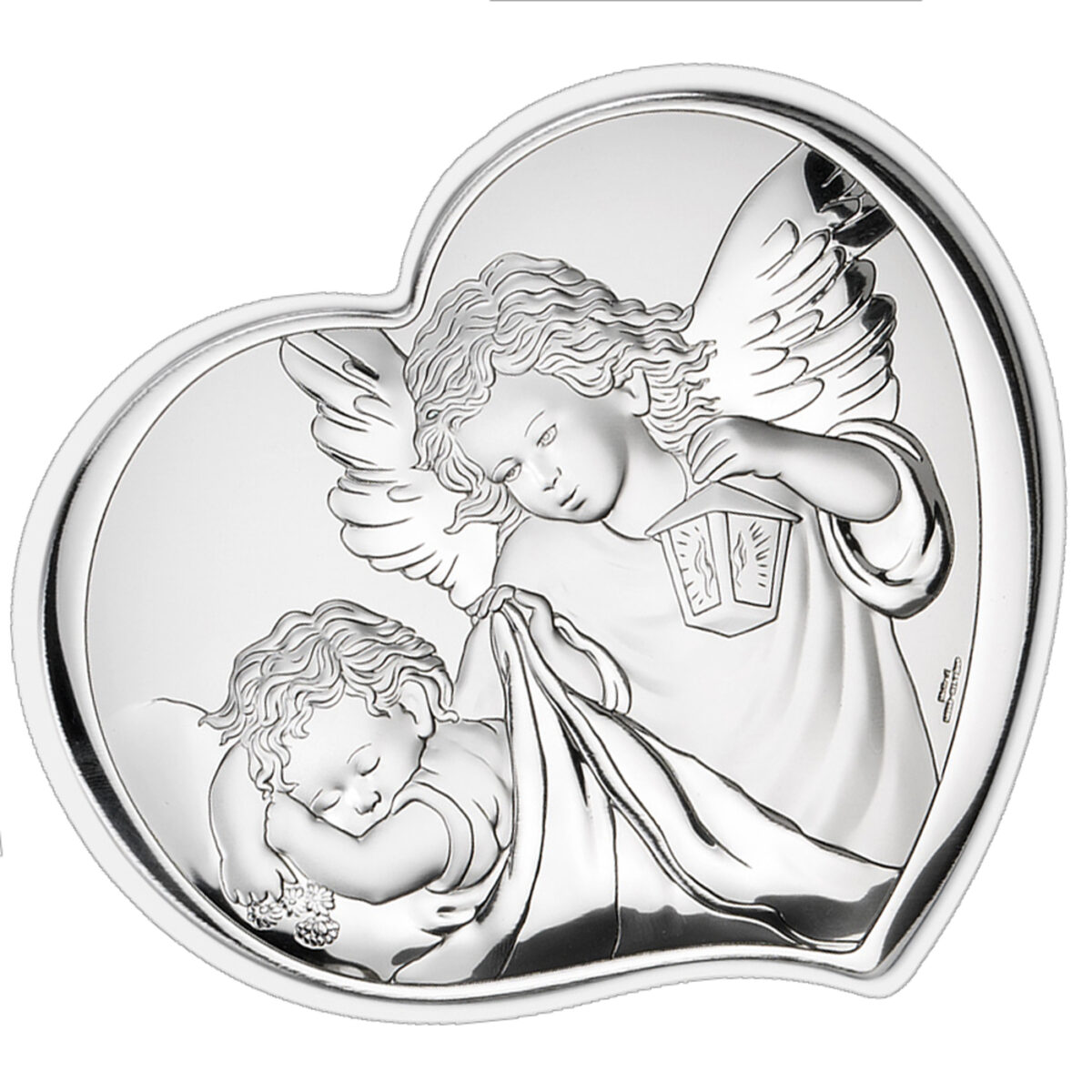 Icoana Inger Pazitor Argint 17.5 x 15cm Rama Alba