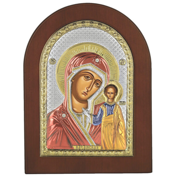Icoana Maicii Domnului Kazan Argint 10x14cm Auriu Color