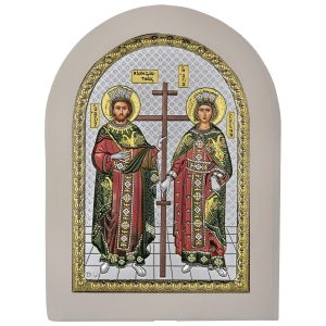 Icoana Sf Constantin si Elena Argint 15 x 21 Cm Color Rama Alba