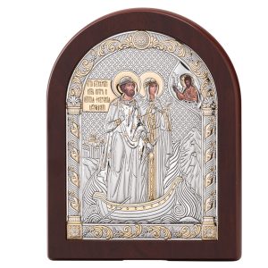 Icoana Sfintii Petru si Fevronia Argint 12x16 cm Auriu