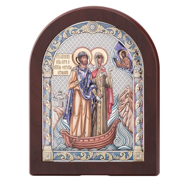 Icoana Sfintii Petru si Fevronia Argint 12x16 cm Color