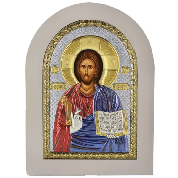 Icoana Iisus Hristos Argint 15x21cm Color Rama Alba