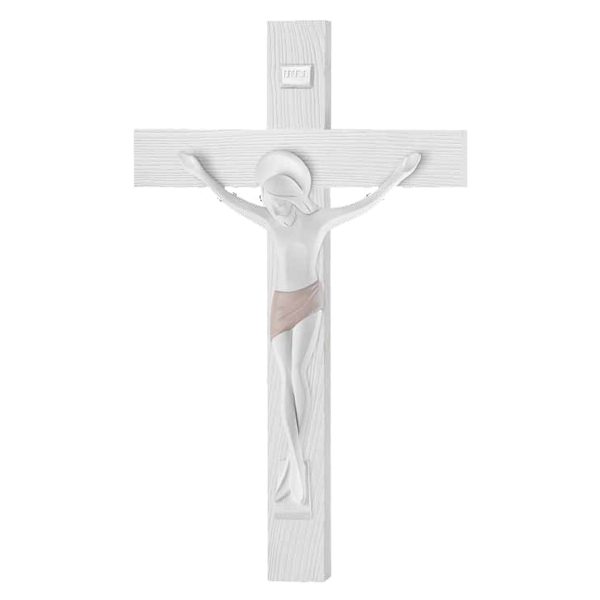 Cruce Lemn Alb si Crucifix Alb 23 cm