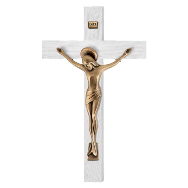 Cruce Lemn Alb si Crucifix Bronz 23 cm