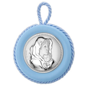 Medalion Maica Domnului Argint Patut 11 cm Bleu cu Melodie