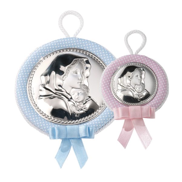 Medalion Maica Domnului Argint Patut 11cm Bleu cu Melodie