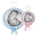 Medalion Patut Maica Domnului Argint 11 cm Roz cu Melodie