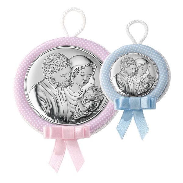 Medalion Sf Familie Argint Patut 11 cm Roz cu Melodie