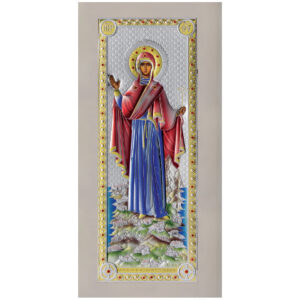 Icoana Maicii Domnului Athos Argint 14x29.5 cm Color Rama Alba