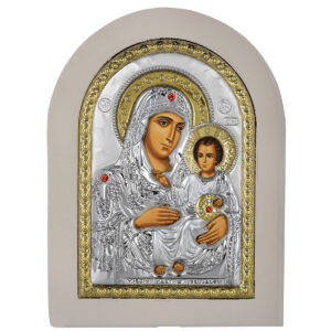 Icoana Maicii Domnului Ierusalim Argint 10x14 cm Rama Alba