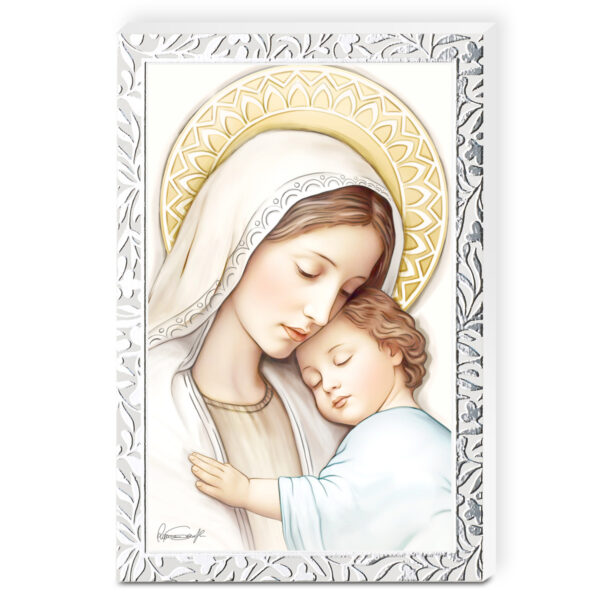 Icoana Maicii Domnului cu Pruncul 33x38 cm cu Foita de Argint