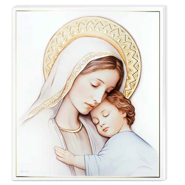 Icoana Maicii Domnului cu Pruncul 33x38 cm Color cu Foita de Aur