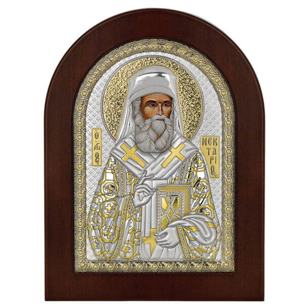 Icoana Sf Nectarie Vindecatorul de Cancer Argint 20x26 cm