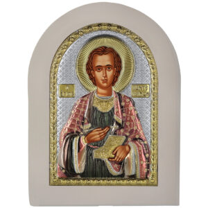 Icoana Sf Pantelimon Argint 20x26 cm Color cu Rama Alba