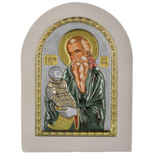 Icoana Sf Stilian Ocrotitorul Copiilor Argint 20x26 cm Color Rama Alba