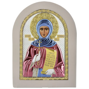 Icoana Sf Teodora de la Sihla Argint 15x21 cm Color cu Rama Alba